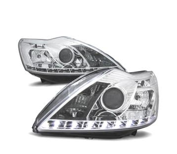 Phares Led Daylight Pour Ford Focus 08-10 Fond Chromé, Verzenden