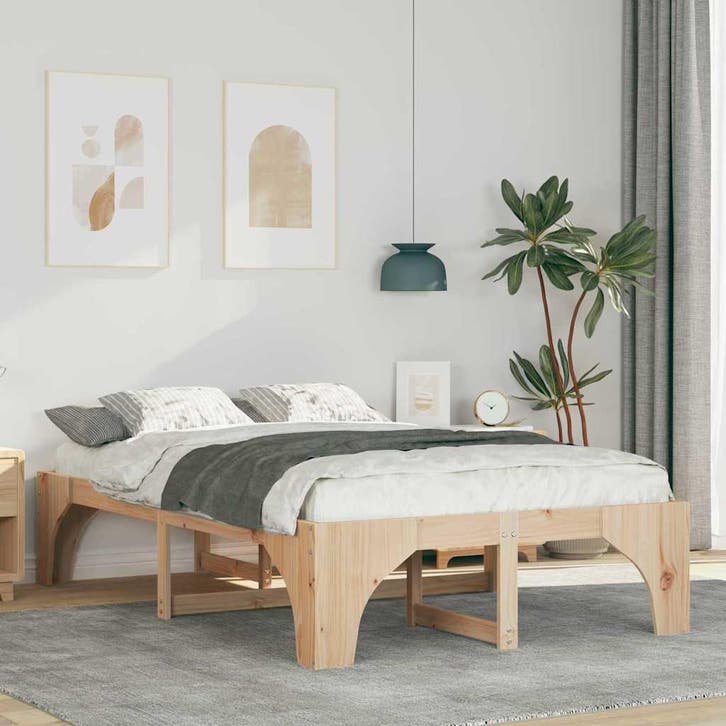 vidaXL Bedframe Bruin 135 x 190 cm Massief grenenhout, Huis en Inrichting, Slaapkamer | Bedden, Nieuw, Verzenden