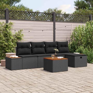 vidaXL Tuinbank Set 6 st Zwart poly rattan, Verzenden, Nieuw