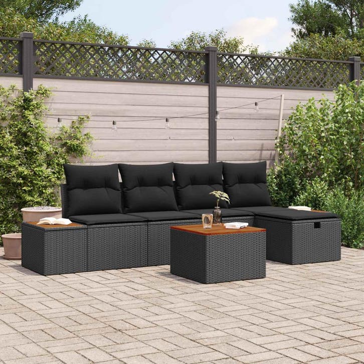 vidaXL Tuinbank Set 6 st Zwart poly rattan, Tuin en Terras, Tuinsets en Loungesets, Nieuw, Verzenden