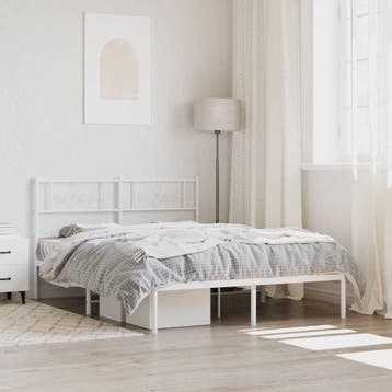 vidaXL Bedframe met hoofdbord metaal wit 140x200 cm, Verzenden