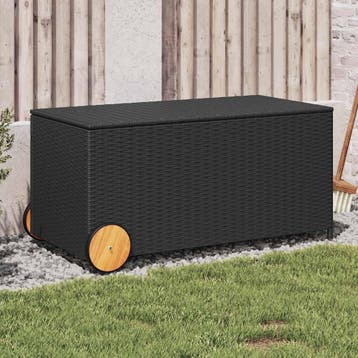 vidaXL Tuinbox met wielen 190 L poly rattan zwart, Jardin & Terrasse, Verzenden