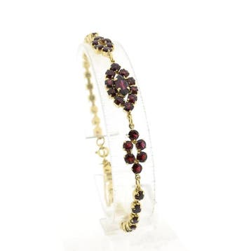 Vintage gouden armband met granaat | 18,5 cm, Handtassen en Accessoires, Armbanden, Gebruikt, Ophalen of Verzenden, Met edelsteen