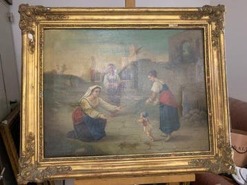Italiaanse school (XIX) - Paesaggio con personaggi