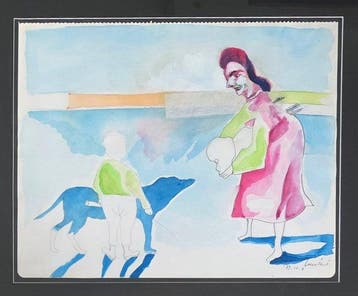 Lucebert (1924-1994) - Vrouw en jongen met hond, Antiek en Kunst, Kunst | Schilderijen | Modern