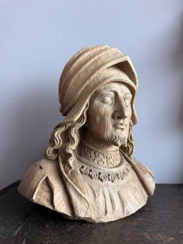 sculptuur, Antiek buste / Ridder - 25 cm - Eik - 1800