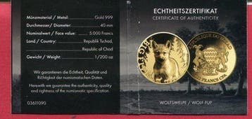 Tsjaad. 5000 Francs 2022 - Big Five, Wolf Pup (Zonder