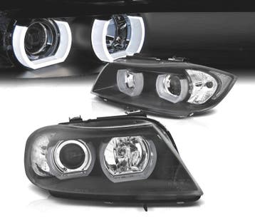 PHARES BMW E90 E91 05-08 ANGEL EYES LED 3D FOND NOIR, Verzenden