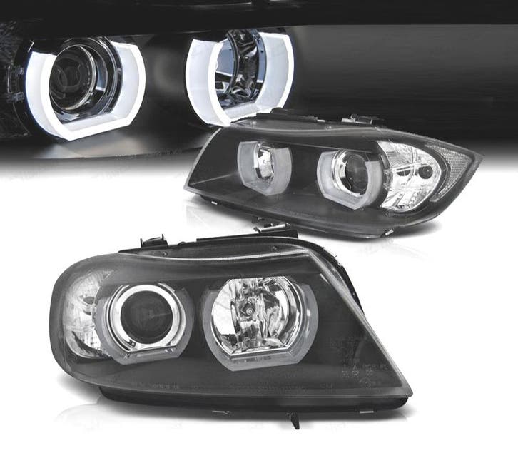 PHARES BMW E90 E91 05-08 ANGEL EYES LED 3D FOND NOIR, Auto-onderdelen, Verlichting, Verzenden