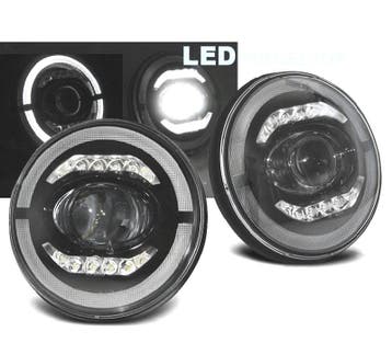 PHARES POUR JEEP WRANGLER 96-18 ANGEL EYES FULL LED NOIR, Verzenden, Nieuw