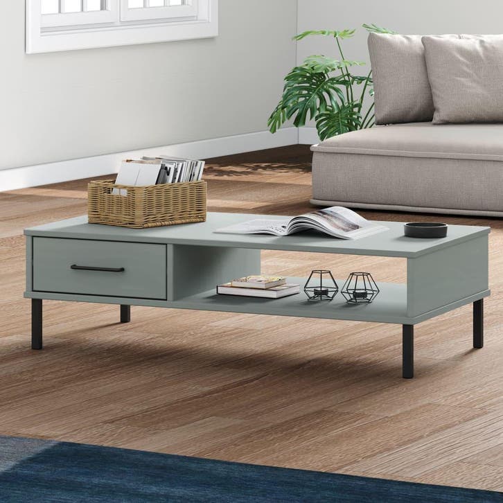 vidaXL Salontafel met metalen poten OSLO massief grenenhout, Huis en Inrichting, Tafels | Salontafels, Nieuw, Verzenden