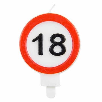 Kaars 18 Jaar Verkeersbord 8cm, Verzenden