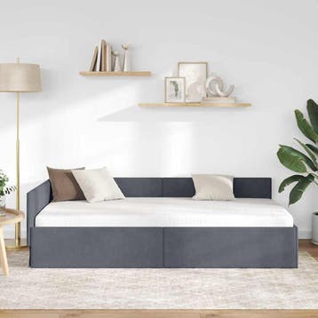 vidaXL Hoek Bed Frame Donkergrijs 100 x 200 cm fluweel, Verzenden