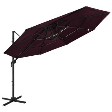 vidaXL Parasol 4-laags met aluminium paal 3x3 m bordeauxrood, Verzenden, Nieuw