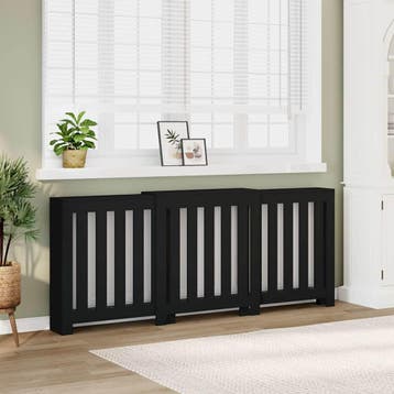 vidaXL Radiator Cover Zwart 205 x 21,5 x 83,5 cm Bewerkt, Doe-het-zelf en Bouw, Verzenden, Nieuw