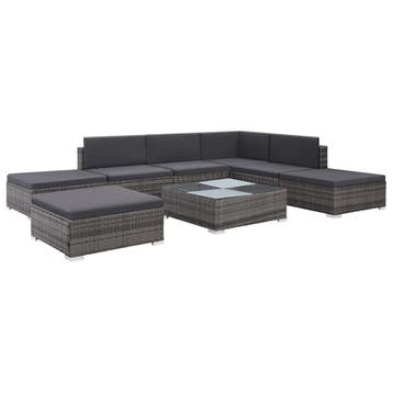 vidaXL 8-delige Loungeset met kussens poly rattan grijs, Verzenden, Nieuw, Loungeset