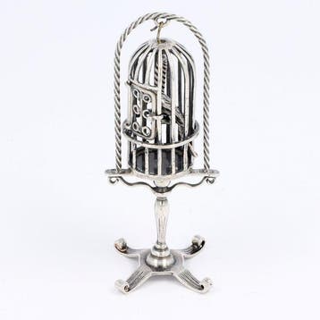 NO RESERVE - J. Weeda - Vogelkooi - Beeldje - .835 zilver