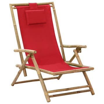 vidaXL Opklapbare relaxstoel van rood bamboe en stof, Tuin en Terras, Verzenden, Nieuw