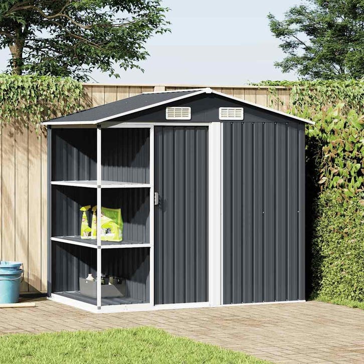 vidaXL Tuinschuur met rek 205x130x183 cm ijzer antraciet, Tuin en Terras, Tuinhuizen, Nieuw, Verzenden