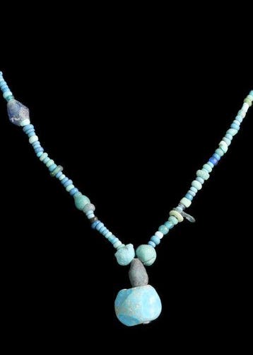 Oud-Romeins lichtblauw glas Kralenketting (Zonder