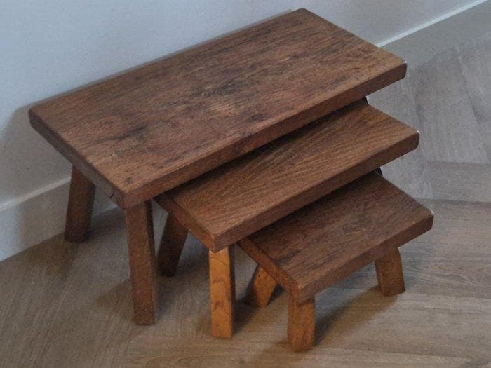 Tables gigognes - Chêne - Trois tables dappoint, Antiquités & Art, Art | Objets design
