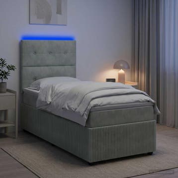 vidaXL LED Boxspringbed met Matras Lichtgrijs 100 x 200 cm, Verzenden, Nieuw