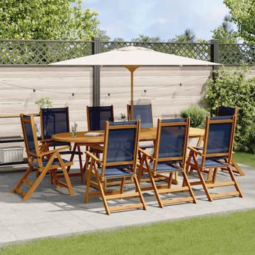 vidaXL 9-delige Tuinset massief acaciahout en textileen, Verzenden, Nieuw, Tuinset