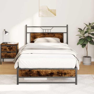vidaXL Bedframe zonder matras spaanplaat gerookt, Verzenden