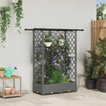 vidaXL Verhoogd Bed met Trellis en Dak Lichtgrijs 124 x 40 x, Verzenden