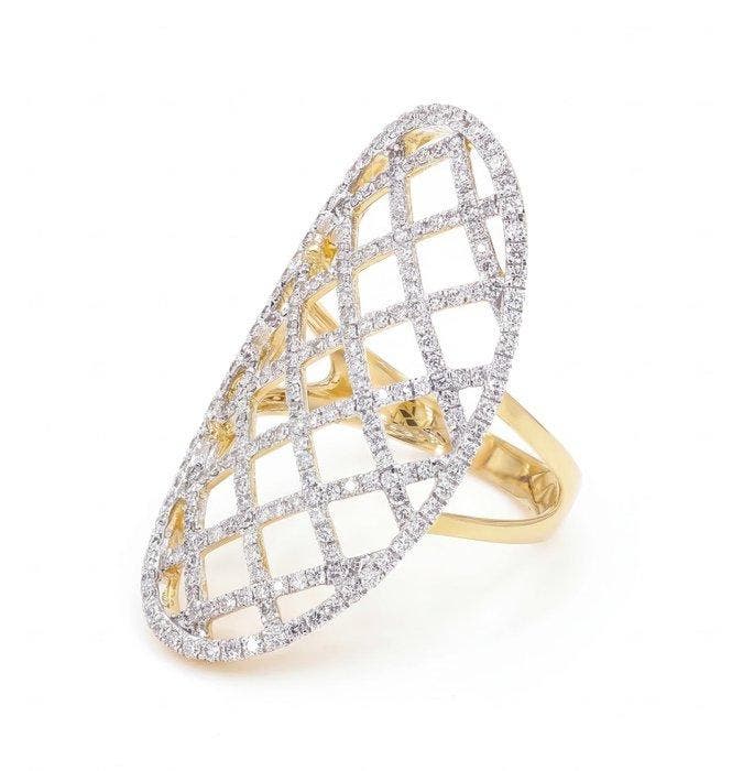 Bague tendance - 14 carats Or jaune - 1.06ct. tw. Diamant, Handtassen en Accessoires, Antieke sieraden
