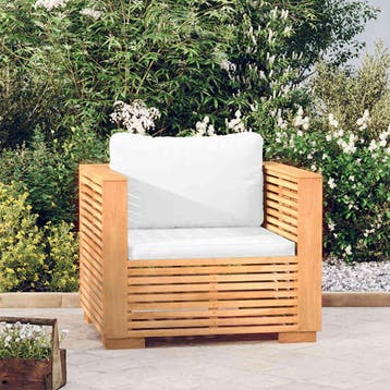vidaXL Tuinstoel met crèmekleurige kussens massief teakhout, Tuin en Terras, Verzenden, Nieuw