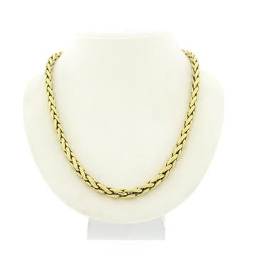 Gouden vossenstaartschakel collier met robijn en onyx, Gebruikt, Ophalen of Verzenden, Met edelsteen, Goud