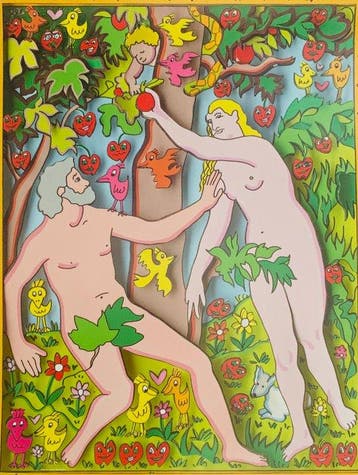 James Rizzi (1950-2011) - “Adam en Eva, 1998”. - 60 x 50 cm.