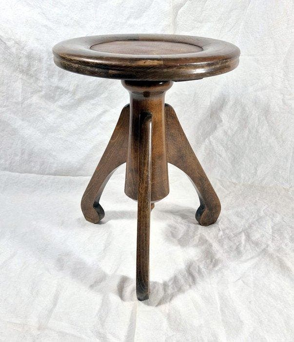 Jugendstil Klavierhocker - Kruk - Eik, Leder, IJzer, Antiek en Kunst, Kunst | Designobjecten