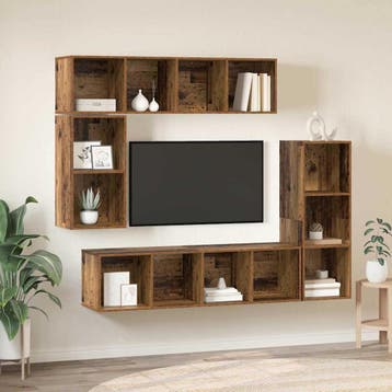 vidaXL Tv-meubelset Wandgemonteerd 4 pcs Oudhout Bewerkt, Verzenden, Nieuw