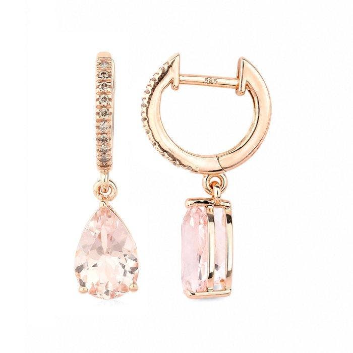 Oorbellen - 14 karaat Roségoud - 2.10ct. tw. Morganiet -, Handtassen en Accessoires, Oorbellen