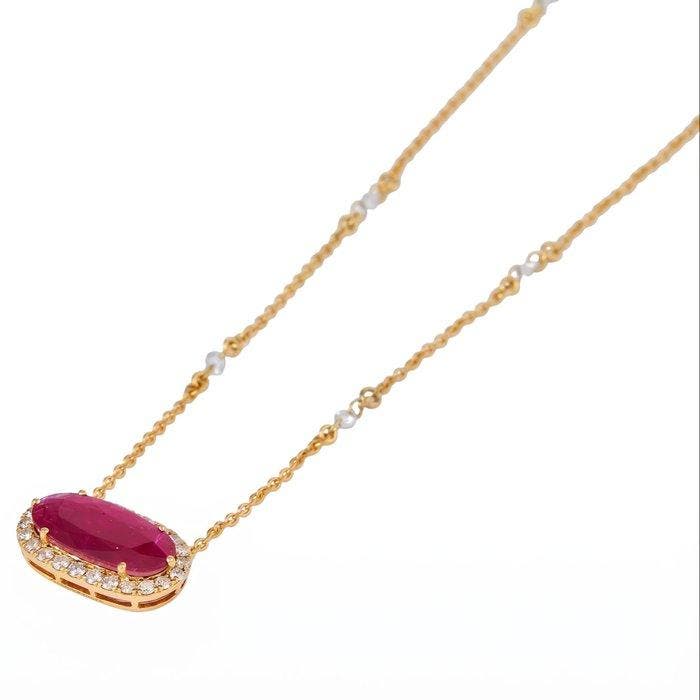 Pendentif - 14 carats Or jaune - 1.63ct. tw. Rubis - Diamant, Bijoux, Sacs & Beauté, Bijoux anciens