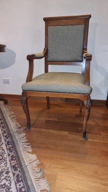 Fauteuil - Hout, Textiel - Troon van massief hout - H : 110, Antiek en Kunst