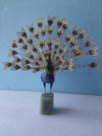 sculptuur, Pavone decorativo - 28 cm - Gelakt messing - 1975