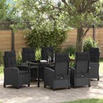 vidaXL Tuin Eettafel Set met kussen 7 pcs Zwart poly rattan, Verzenden, Nieuw