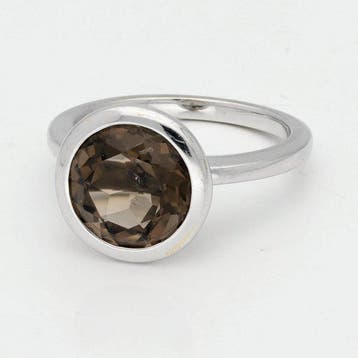 Ring - 18 karaat Witgoud - Rookkwarts, Handtassen en Accessoires, Ringen, Nieuw