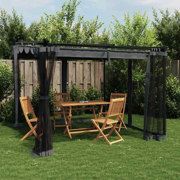 vidaXL Prieel met zijwanden van gaas 3x3 m staal, Tuin en Terras, Partytenten, Nieuw, Verzenden