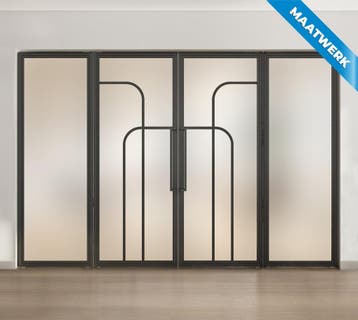 Dubbele stalen taatsdeur met glaspanelen Zwart 4 Vlaks rond, Doe-het-zelf en Bouw, Deuren en Vliegenramen, Nieuw, Metaal, Overige typen