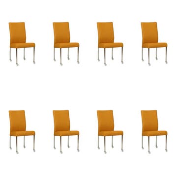 Set van 8 Leren eetkamerstoelen Comfort met wieltjes -, Ophalen of Verzenden, Nieuw, Leer, Eén