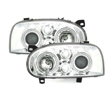PHARES VOLKSWAGEN VW GOLF 3 ANGEL EYES LOOK MK4 FOND CHROMÉ, Auto-onderdelen, Verzenden