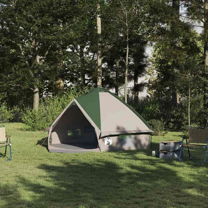 vidaXL Teepee Tent voor 4 Personen Groen en Grijs 388 x 320, Caravans en Kamperen, Tenten, Nieuw, Verzenden