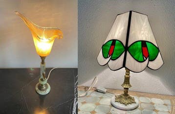 Tafellamp (2) - Art Deco - Onyx, Messing, Murano-glaskap -
