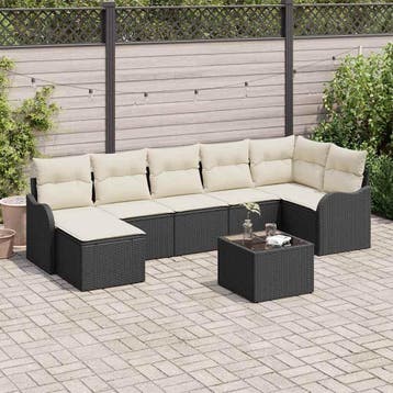 vidaXL Tuinbank Set 8 st Zwart en Wit poly rattan, Verzenden, Nieuw