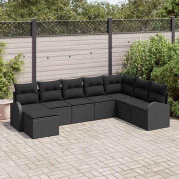vidaXL Tuinbank Set 8 st Zwart [Synthetisch]: Poly Riet, Tuin en Terras, Verzenden, Nieuw