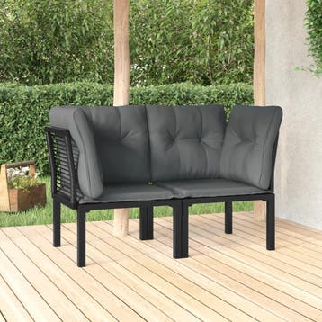 vidaXL Tuinhoekstoelen 2 st met kussens poly rattan zwart en, Verzenden